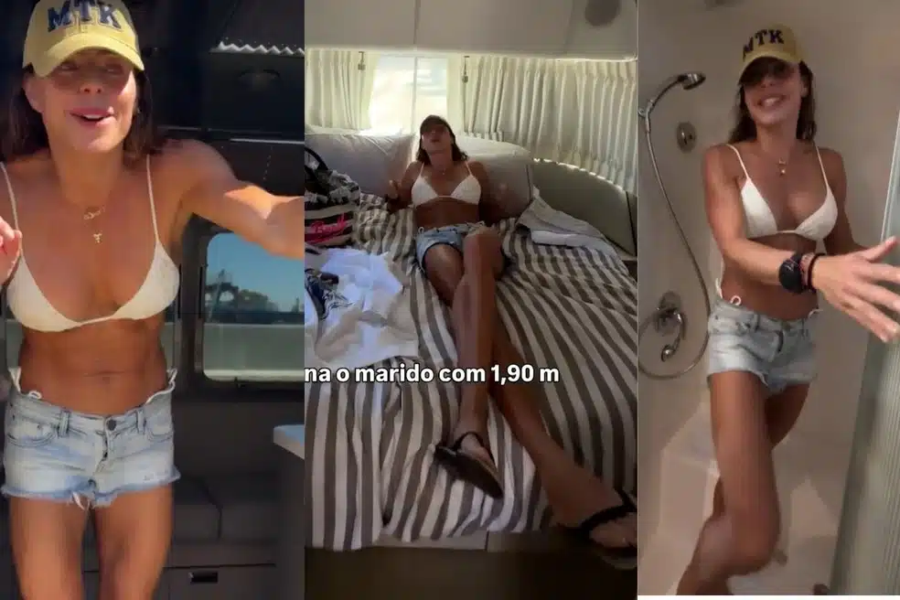 Daniella Cicarelli mostra trailer e brinca ao não caber na cama. Foto: Reprodução de vídeo
